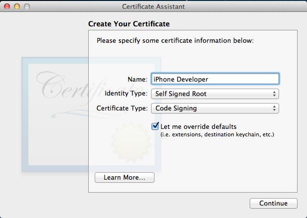 Keychain self signed certificate